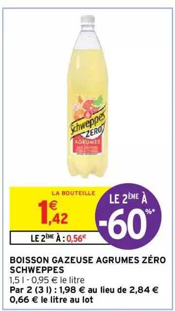 Boissons Gazeuse Agrumes Zéro Schweppes Le 2ème à -60%