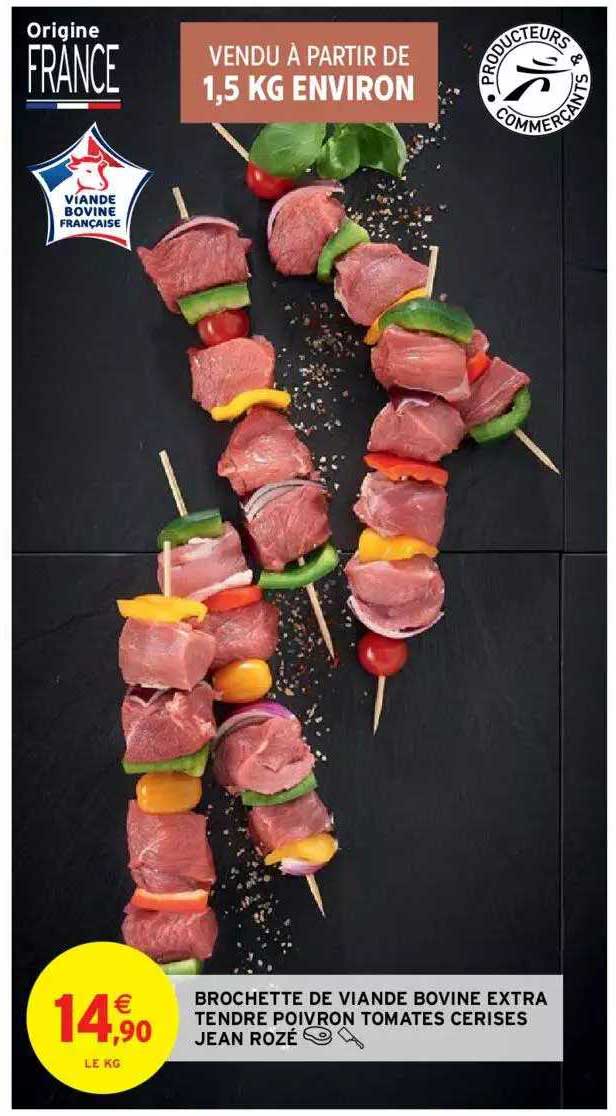 Brochette De Viande Bovine Extra Tendre Poivron Tomates Cerises Jean Rozé