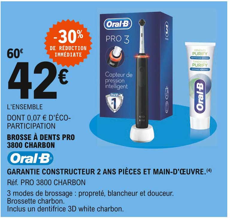 brosse à dents pro 3800 charbon oral-b