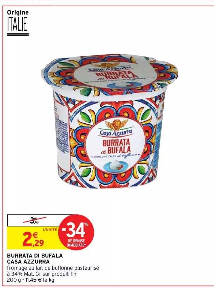 burrata di bufala casa azzurra -34% de remise immédiate