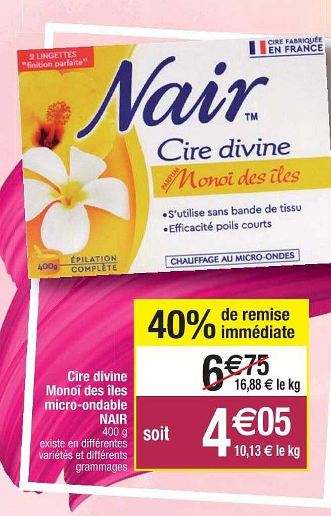 cire divine monoï des îles micro-ondable nair