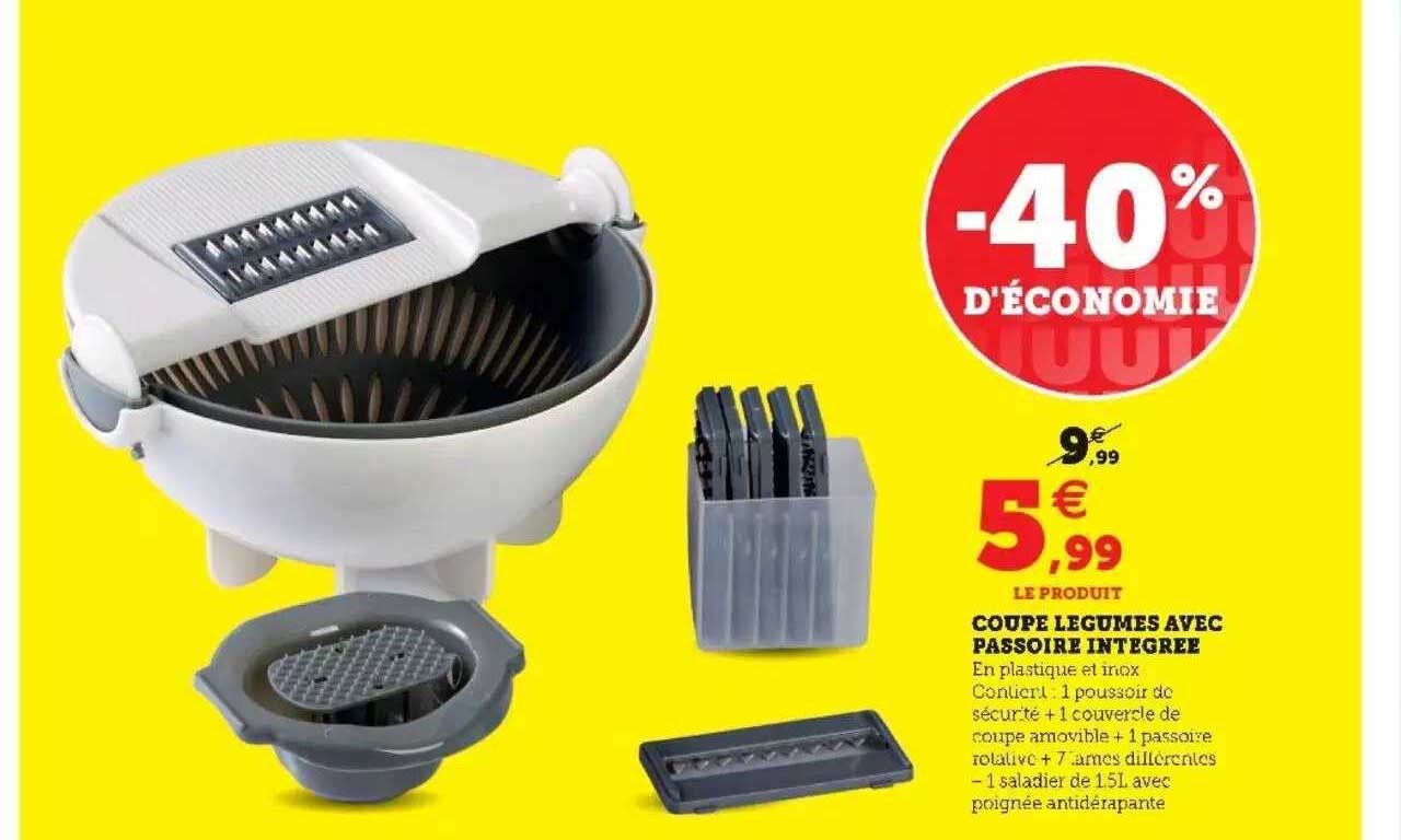 coupe légumes avec passoire intégrée
