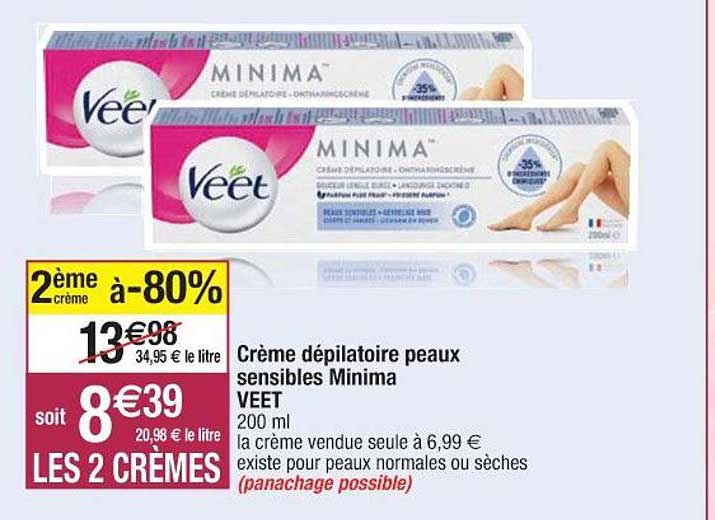 crème dépilatoire peaux sensibles minima veet
