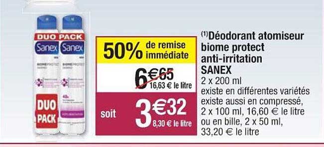 déodorant atomiseur biome protect anti-irritation sanex