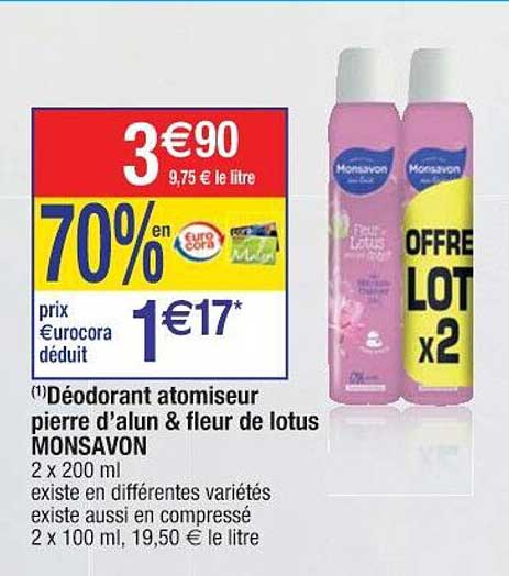 déodorant atomiseur pierre d'alun & fleur de lotus monsavon