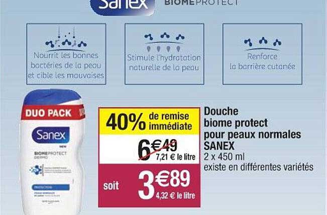 douche biome protect pour peaux normales sanex