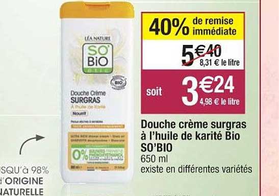 douche crème surgras à l'huile de karité bio so'bio