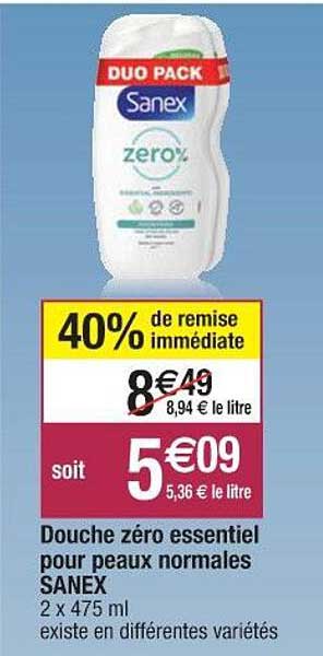 douche zéro essentiel pour peaux normales sanex