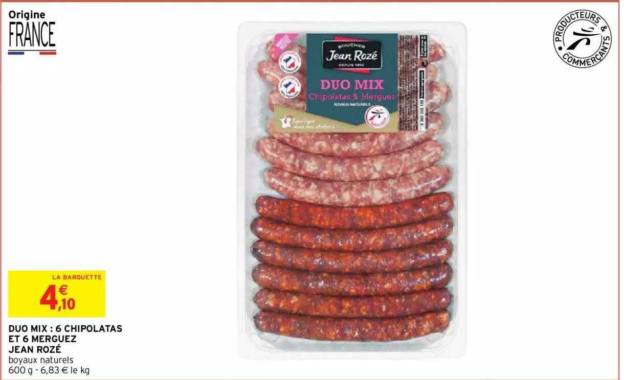 duo mix : 6 chipolatas et 6 merguez jean rozé