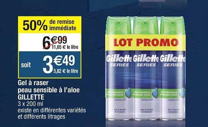 gel à raser peau sensible à l'aloé gillette