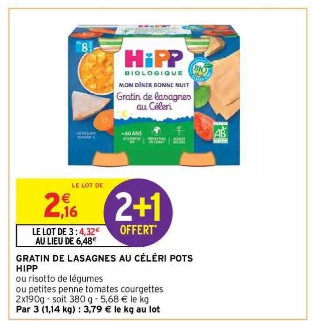 gratin de lasagnes au céléri pots hipp 2+1 offert