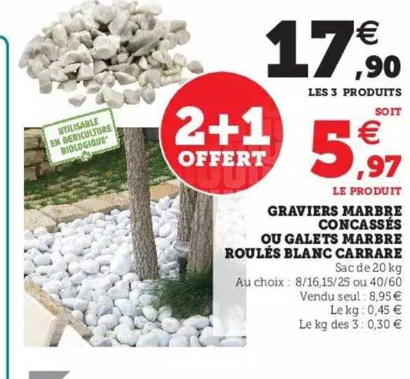 graviers marbre concassées ou galets marbre roulés blanc carrare