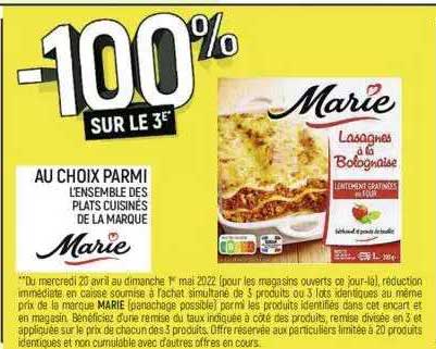 l'ensemble des plats cuisinés de la marque marie