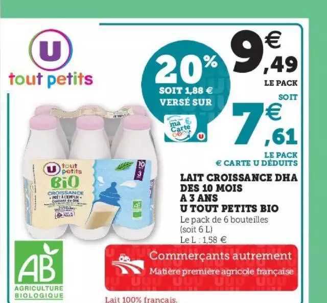 lait croissance dha dès 10 ois à 3 ans u tout petits bio