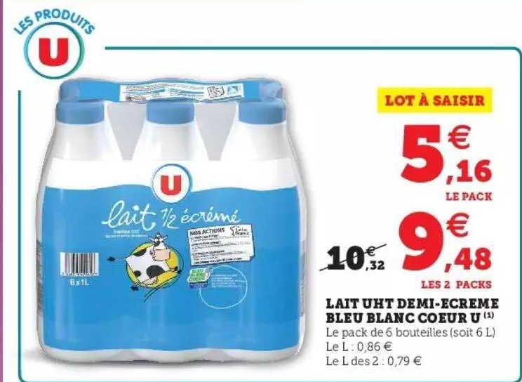 lait uht demi-écrémé bleu blanc cœur u
