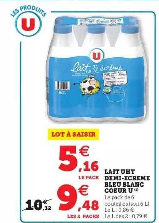 lait uht demi-écrémé bleu blanc cœur u