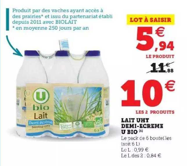 lait uht demi-écrémé u bio