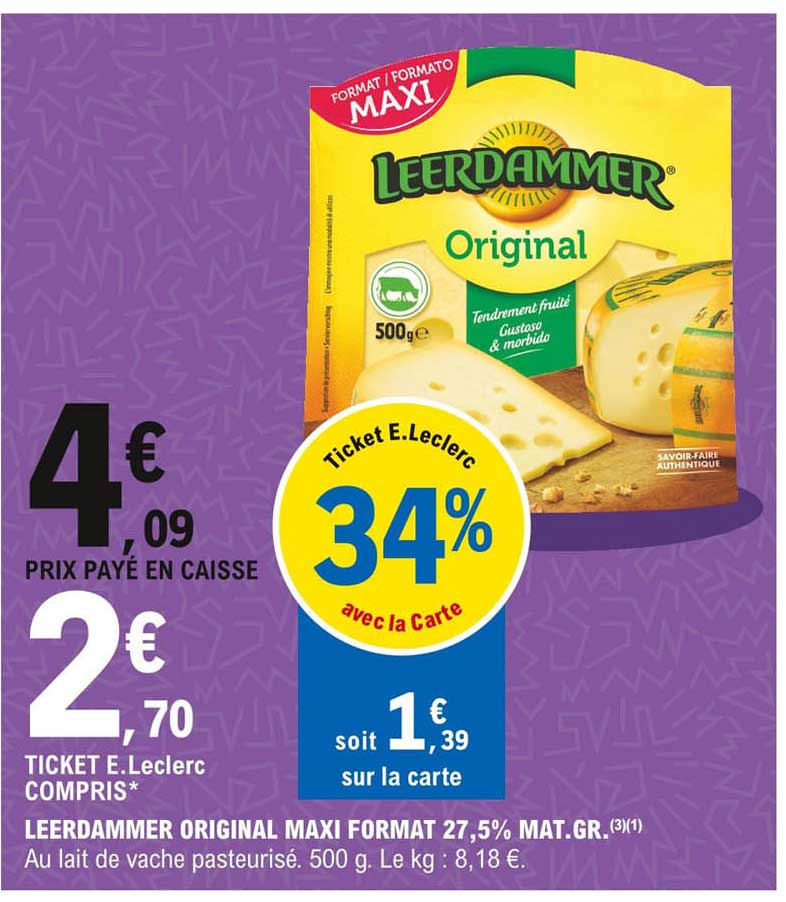 leerdammer original maxi format 27,5% mat. gr.