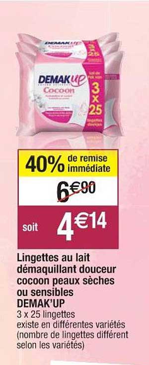 lingettes au lait démaquillant douceur cocoon peaux sèches ou sensibles demak'up