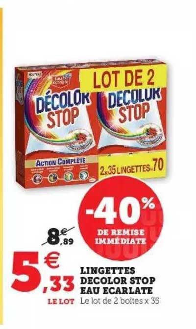 lingettes décolor stop eau écarlate