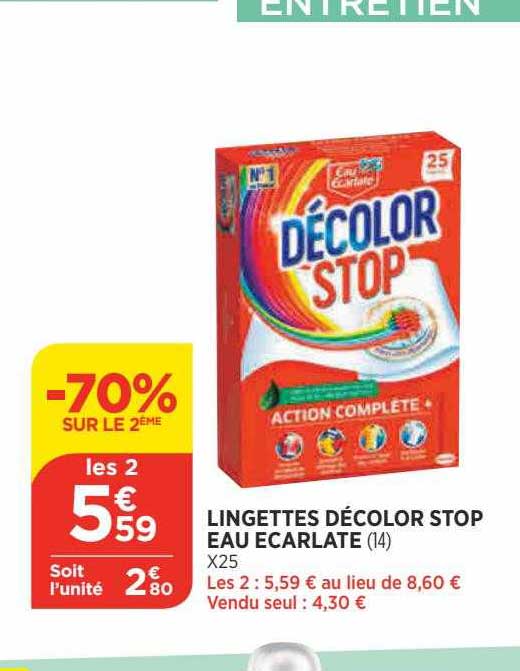 lingettes décolor stop eau ecarlate