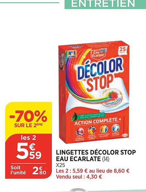 lingettes décolor stop eau ecarlate
