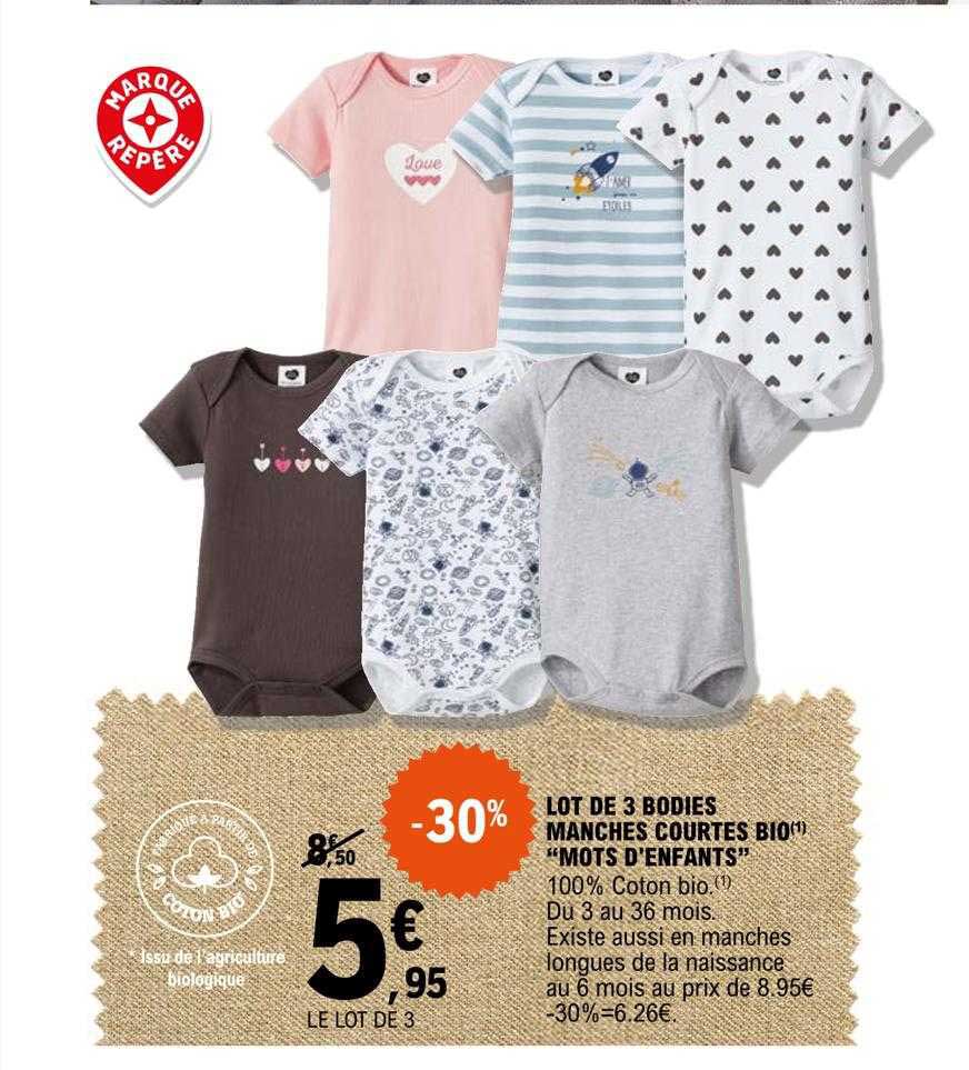 lot de 3 bodies manches courtes bio "mots d'enfants"