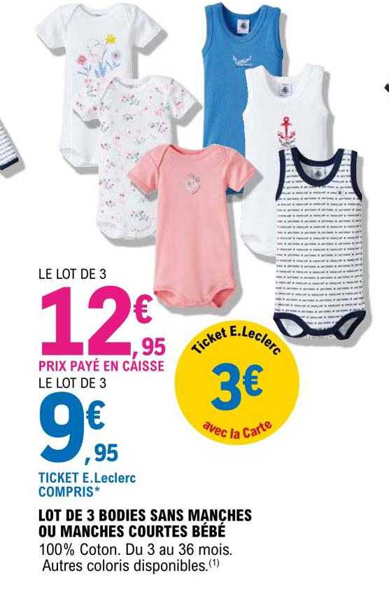 lot de 3 bodies sans manches ou manches courtes bébé