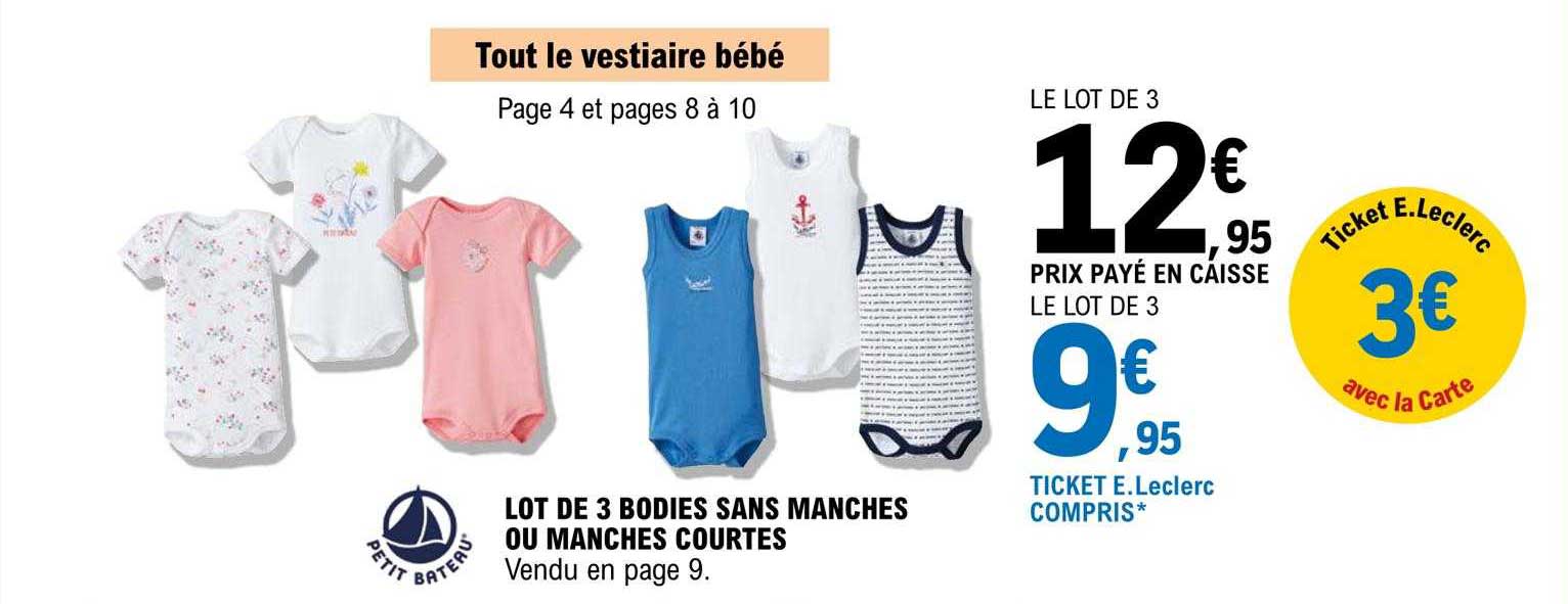 Lot De 3 Bodies Sans Manches Ou Manches Courtes Petit Bateau