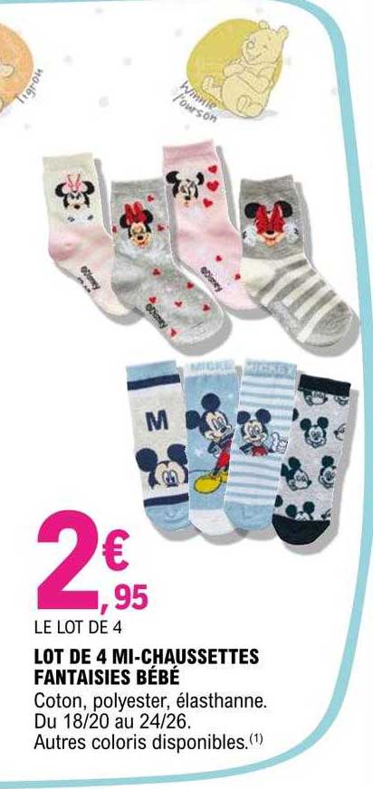 lot de 4 mi-chaussettes fantaisies bébé