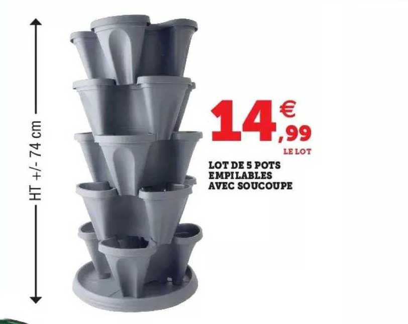 lot de 5 pots empilables avec soucoupe