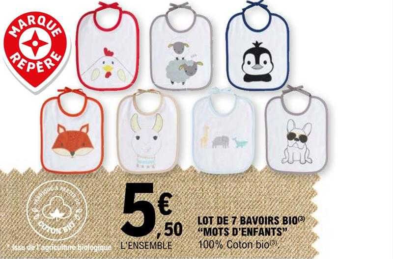 lot de 7 bavoirs bio "mots d'enfants"