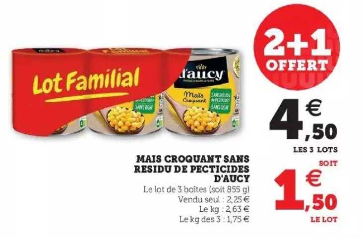 maïs croquant sans résidu de pesticides d'aucy