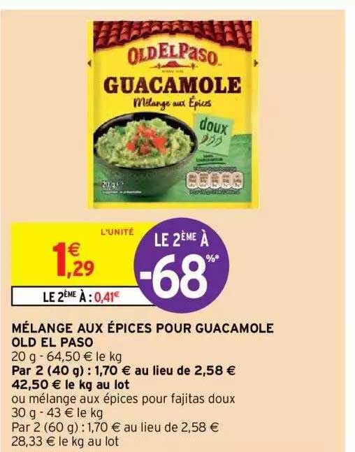 Mélange Aux épices Pour Guacamole Old El Paso Le 2ème à -68%