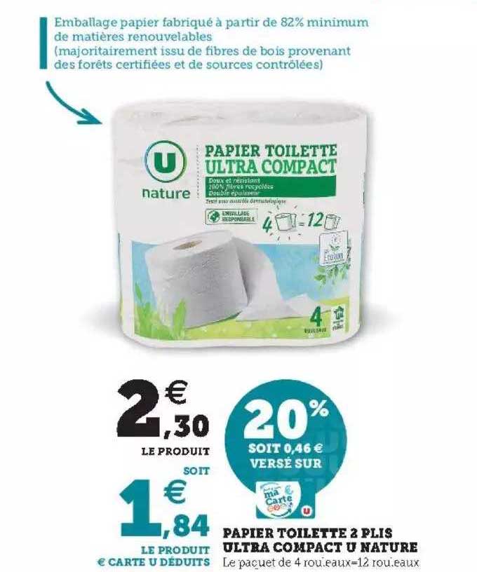 Papier Toilette 2 Plis Ultra Compact U Nature