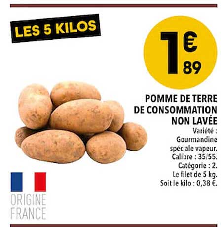 pomme de terre de consommation non lavée