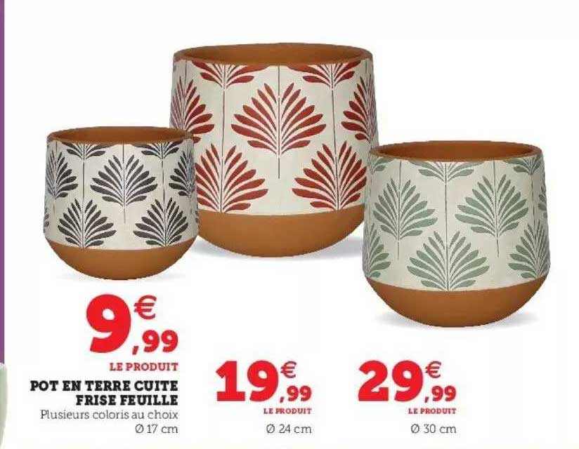 pot en terre cuite frise feuille