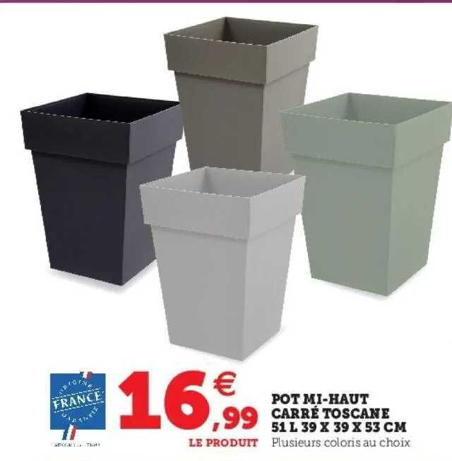 Pot Mi-haut Carré Toscane 51 L 39 X 39 X 53 Cm