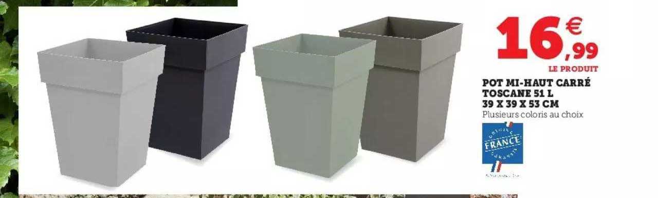 pot mi-haut carré toscane 51 l 39 x 39 x 53 cm