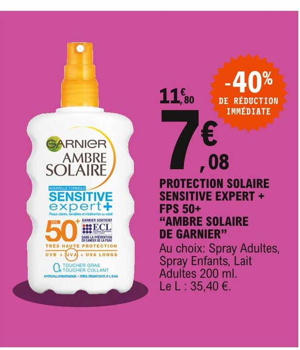 Protection Solaire Sensitive Expert + Fps 50+ "ambre Solaire De Garnier"