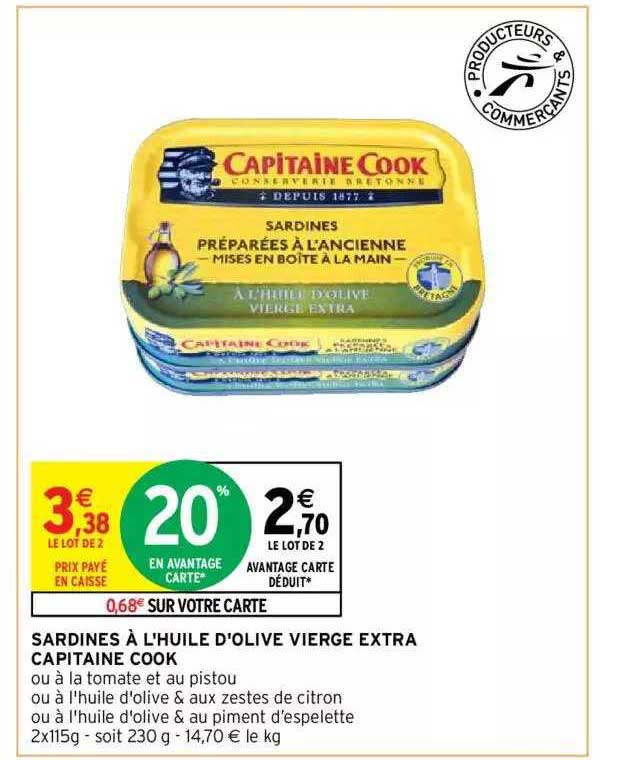sardines à l'huile d'olive vierge extra capitaine cook