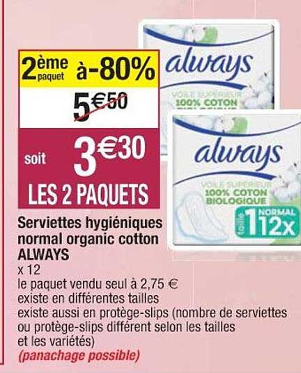 serviettes hygiéniques normal organic cotton always