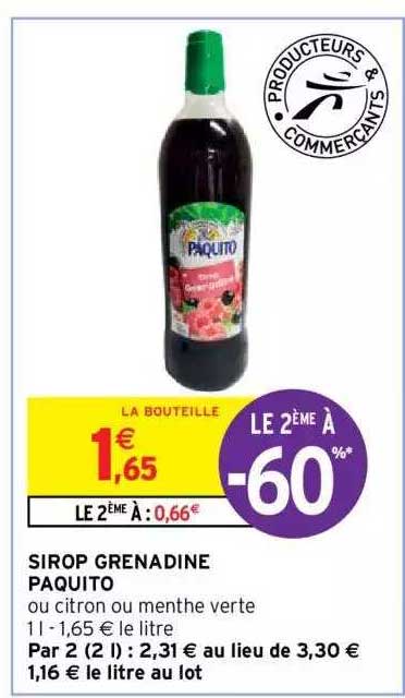 Sirop Grenadine Paquito Le 2ème à -60%
