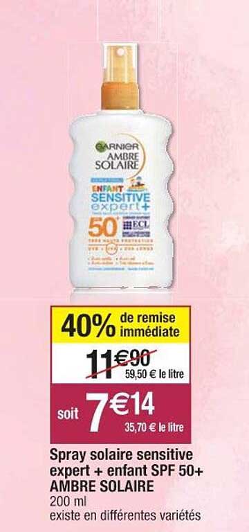 spray solaire sensitive expert + enfant spf 50+ ambre solaire