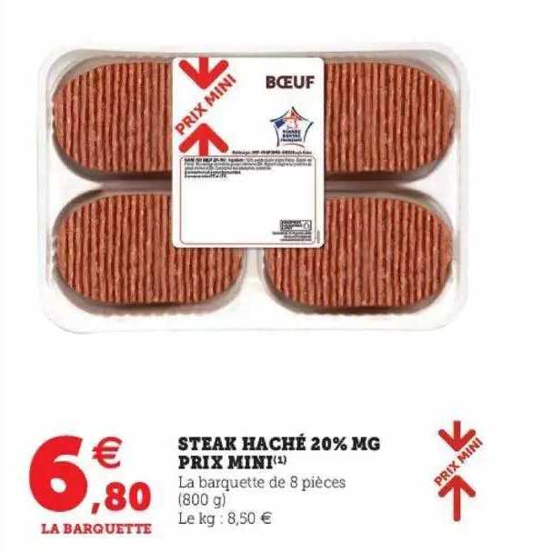 steak haché 20% mg prix mini