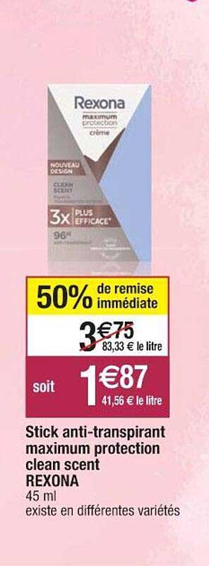 stick anti-transpirant maximum protection clean scent rexona