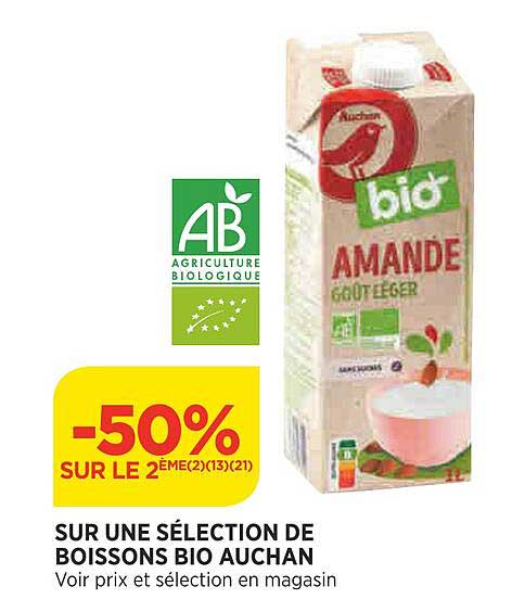 sur une sélection de boissons bio auchan