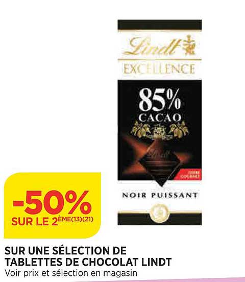 sur une sélection de tablettes de chocolat lindt