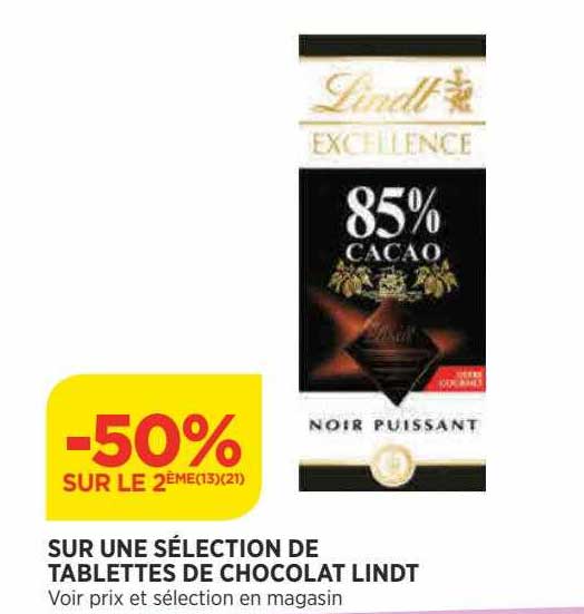 sur une sélection de tablettes de chocolat lindt