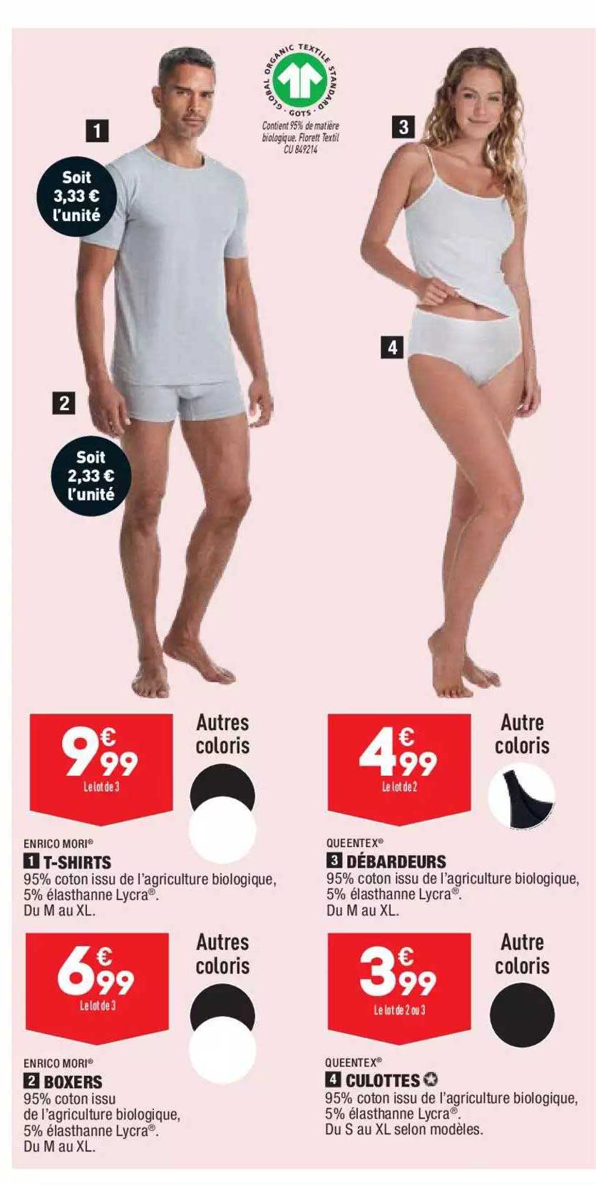 t-shirt enrico mori, boxers enrico mori, débardeurs queentex, culottes queentex